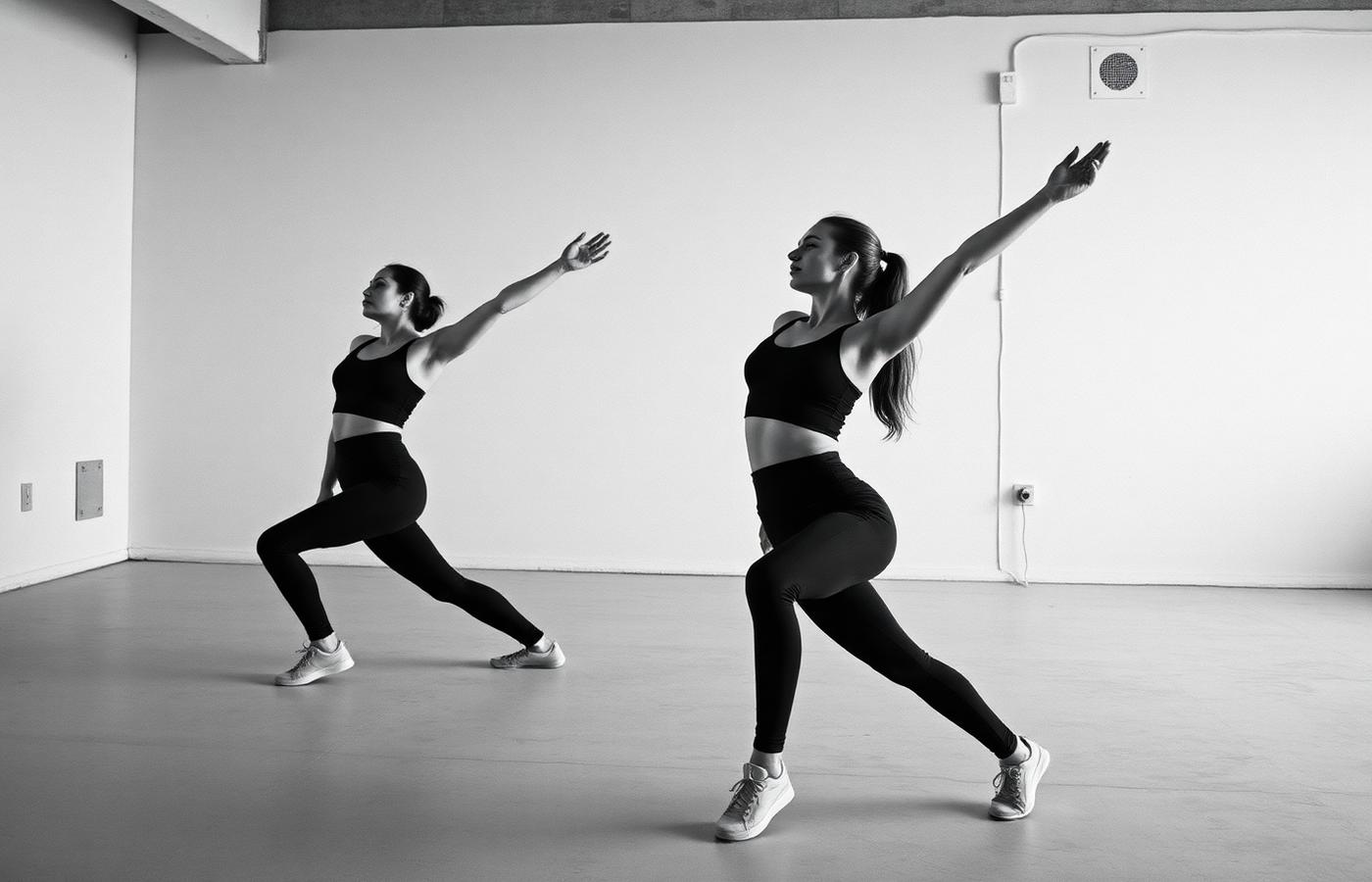 Editorial em preto e branco de mulheres treinando com peças GA FIT